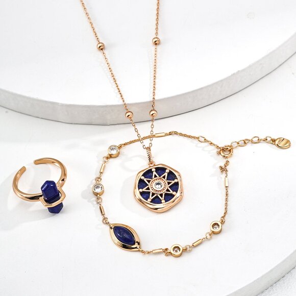 Elegant S925 Sterling Silver Lapis Lazuli Station Bracelet - Picture 4 of 4